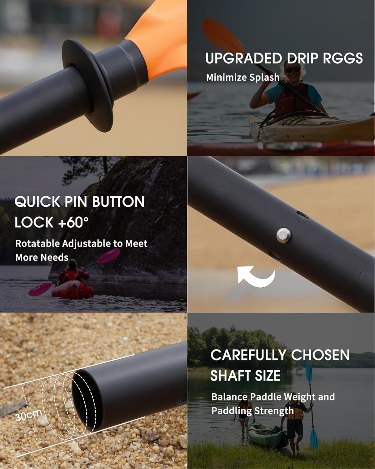 Kayak Paddle Aluminum Shaft Paddle with Nylon Blades, Floating Adjustable Kayaking Oars, 3 Piece, 220-240cm/86-94 Inches,Black/Rose/Teal/Black/Orange/Grey