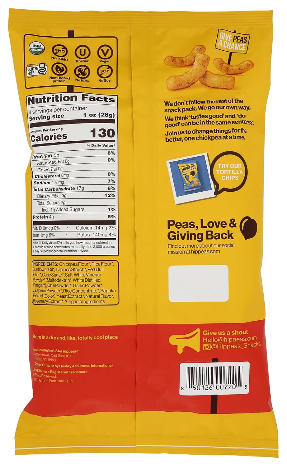 Hippeas Chickpea Puffs, Sriracha Sunshine, 4 Ounce (Pack of 1), 4g Protein, 3g Fiber, Vegan, Gluten-Free, Crunchy, Plant Protein Snacks