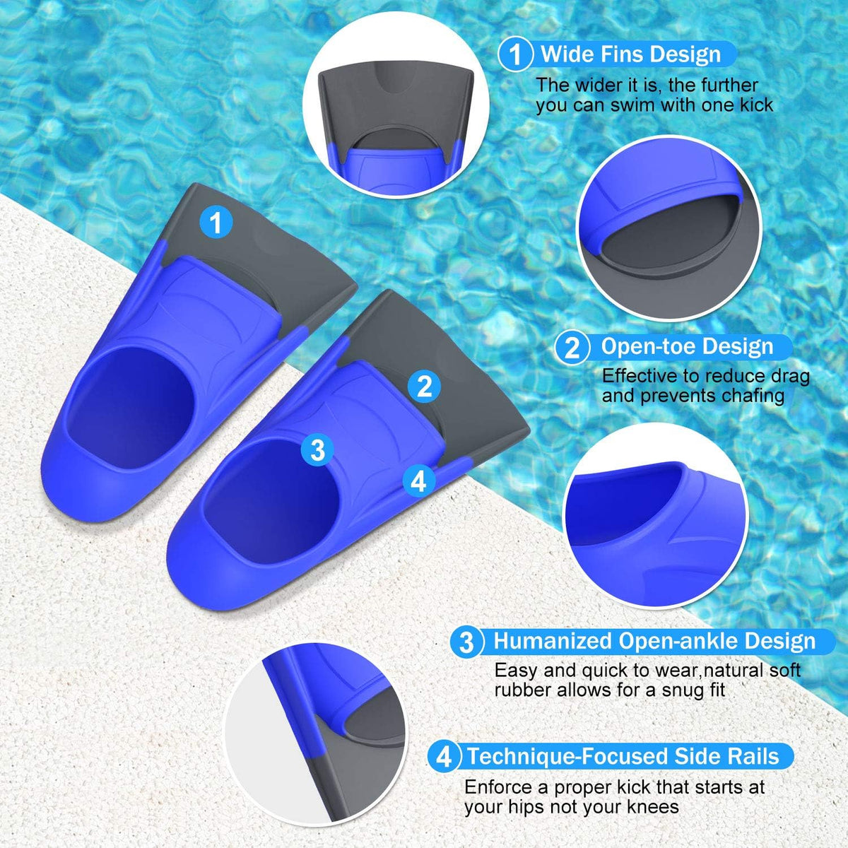 Gintenco Swim Fins, Kids Swim Training Fins for Lap Swimming, Travel Size Flippers with Mesh Bag, Silicone Swimming Fins for Kids Teens Adults Women Men