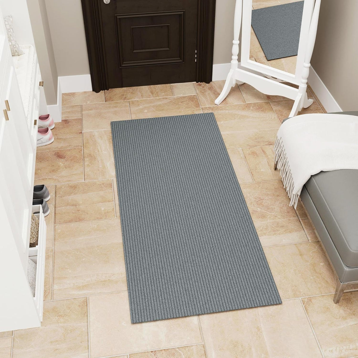Ottomanson Mud Mat 2' x 4' Entryway Rug - Non-Slip Scraper Doormat for Muddy Paws, Dirt Trapping Indoor/Outdoor Mat for High-Traffic Areas, Kitchen, Garage, Patio, Gray