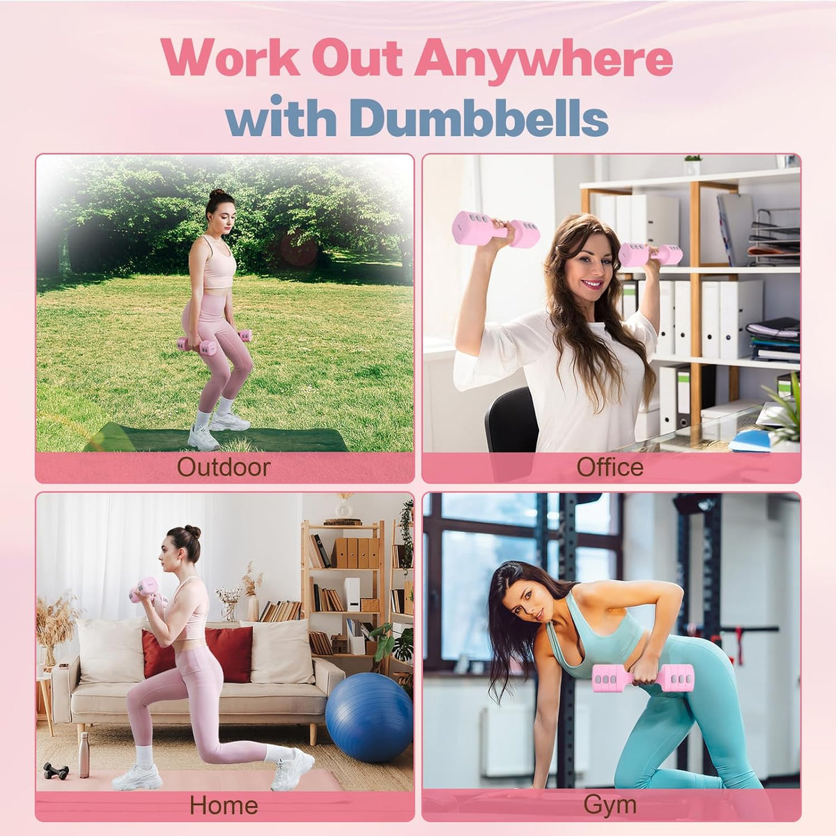 Adjustable Dumbbell Set of 2, 4 in 1 Free Weights Dumbbells Set for Women with Fast Adjustment, Each 2lb 3lb 4lb 5lb Hand Weights Set for Home Gym & Outdoor Exercise Training