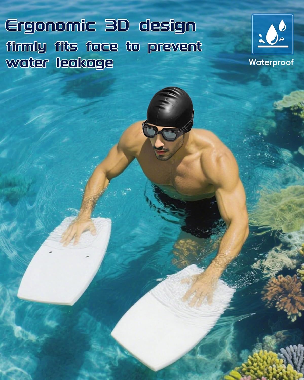 Swim Goggles, Goggles Adult with Swimming Cap, Nose Clip & Ear Plugs, UV Protection Anti-Fog Lens and Case for Adult