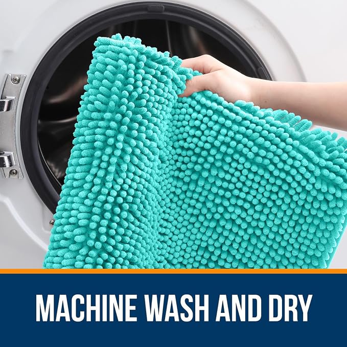 OLANLY Large Bathroom Rugs 40x32, Extra Soft Absorbent Chenille Bath Rugs, Rubber Backing Quick Dry, Machine Washable Bath Mats for Bathroom Floor, Tub and Shower, Home Decor Accessories, Teal