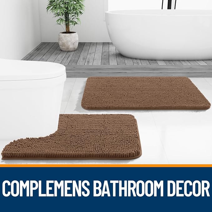 OLANLY Bathroom Rugs 30x20, Extra Soft Absorbent Chenille Bath Rugs, Rubber Backing Quick Dry, Machine Washable Bath Mats for Bathroom Floor, Tub and Shower, Home Decor Accessories, Mocha
