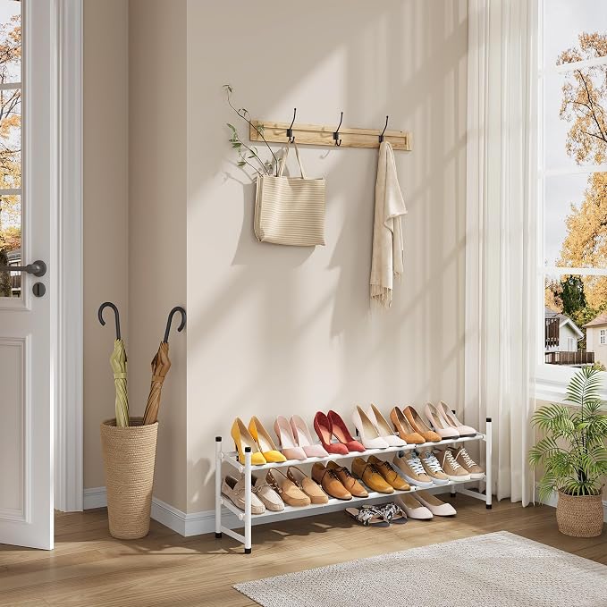 Tajsoon Expandable Shoe Rack for Closet 2 Tier, 28“-41“ Adjustable & Stackable Shoe Shelf Storage, Metal Shoe Rack Organizer for Front Door Entrance, Closet, Garage, Entryway, White