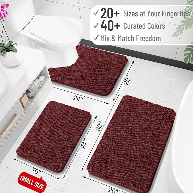 OLANLY Large Bathroom Rugs 50x30, Soft Absorbent Chenille Bath Rugs, Rubber Backing Quick Dry, Machine Washable Bath Mats for Bathroom Floor, Tub and Shower, Home Decor Accessories, Andorra Red-Brown