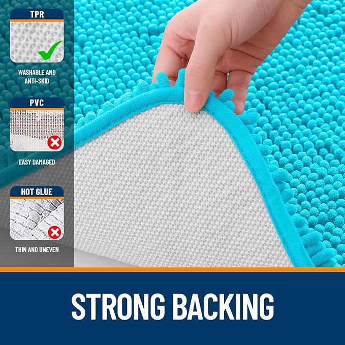 OLANLY Bathroom Runner Rugs 47x20, Soft Absorbent Chenille Bath Rugs, Rubber Backing Quick Dry, Machine Washable Long Bath Mats for Bathroom Floor, Tub and Shower, Home Decor Accessories, Aqua Sky