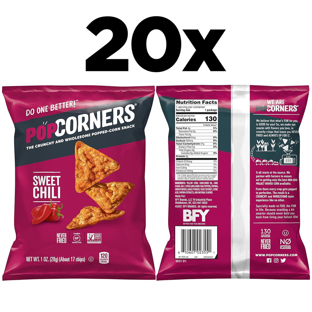 PopCorners Popped Corn Snacks, Sweet Chili, 1 Ounce (Pack of 20) (Packaging May Vary)