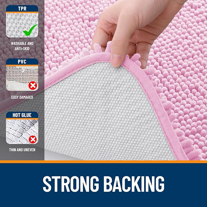 OLANLY Bathroom Runner Rugs 70x24, Extra Soft Absorbent Chenille Bath Rugs, Rubber Backing Quick Dry, Machine Washable Long Bath Mats for Bathroom Floor, Tub and Shower, Home Decor Accessories, Pink
