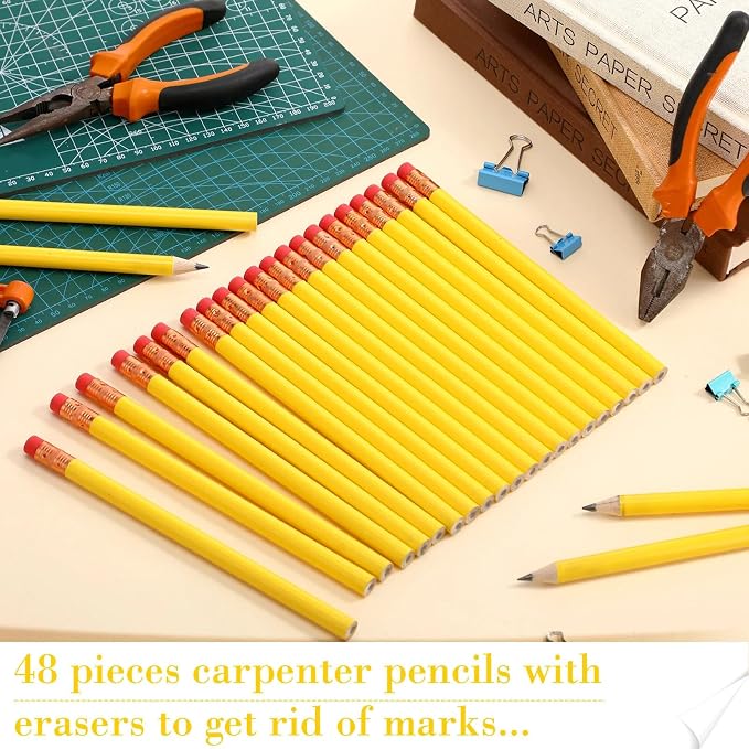 Fainne 48 Pcs Jumbo Pencil, Wooden Pencil with Black Core for Carpenters Construction Workers Woodworkers Framers Beginners Students Teachers DIY Project(Yellow,Round)