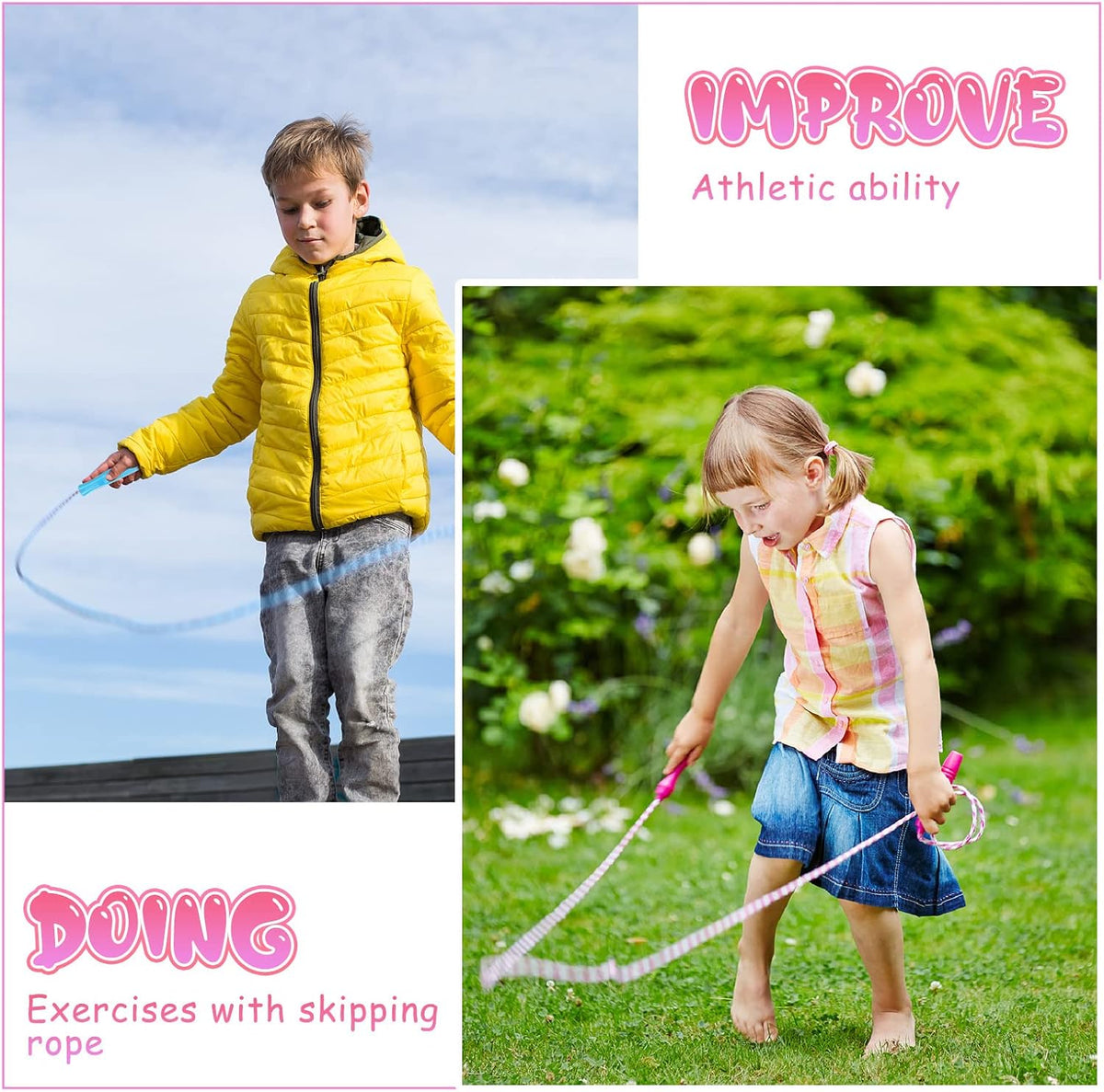 30 Pack Jump Rope for Kids Stripe Ropes with Plastic Handles 8.2 Feet Nylon Jumping Rope Adjustable Weighted Braided Fitness Skipping Rope for Outdoor Exercise Sport Party Equipment, Assorted Colors