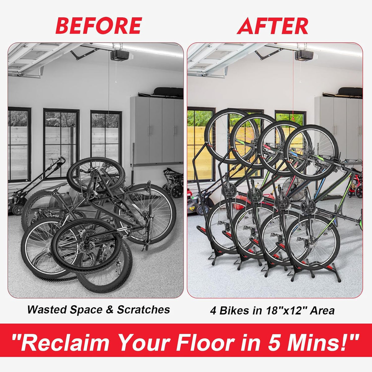 Vertical Bike Parking Stand- Space-Saving,Adjustable Freestanding Upright Bike Floor Stand for 20"-29" Mountain/Road/Kids Bikes, Heavy-Duty Bike Rack Garage Solution