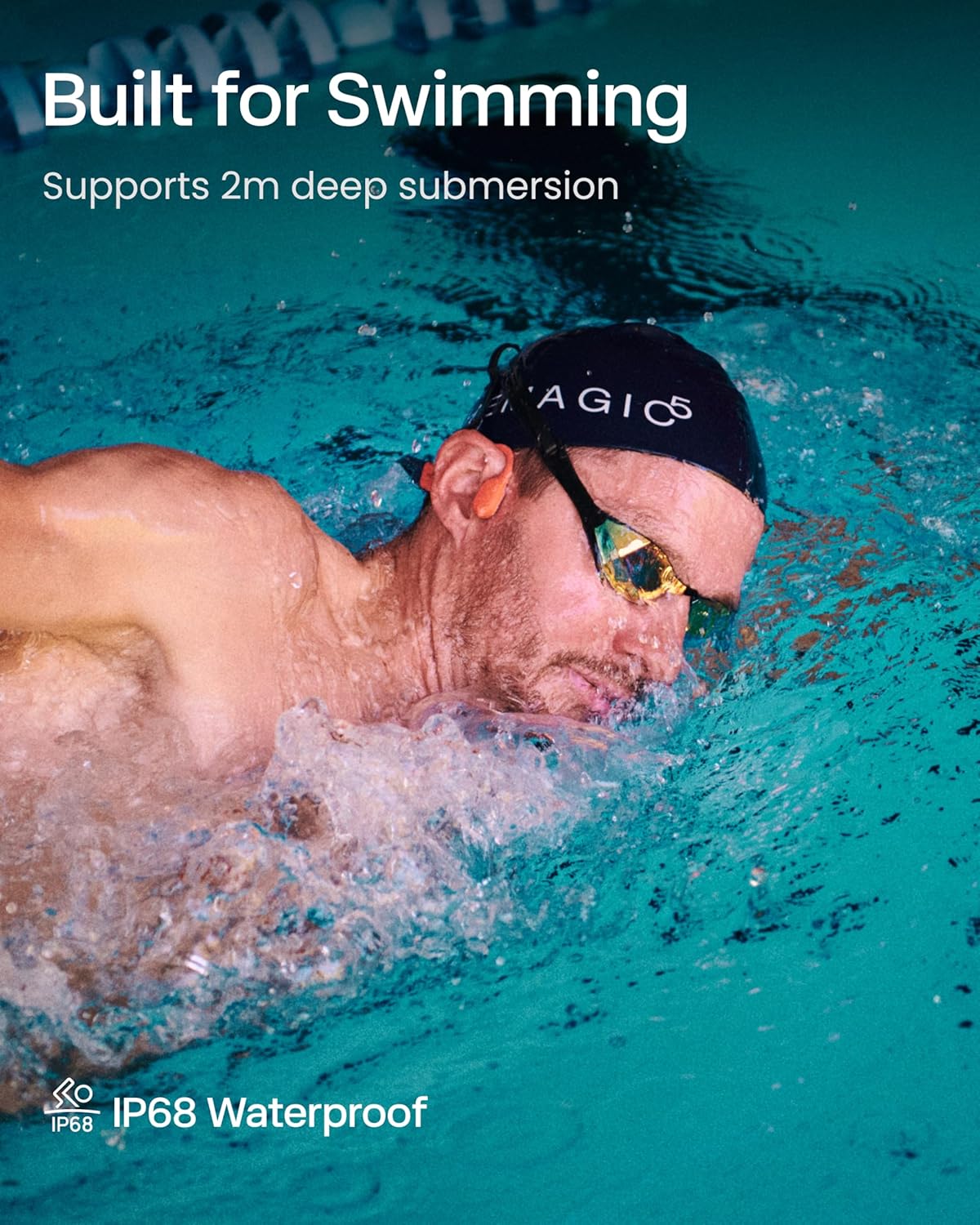 SHOKZ OpenSwim Pro - Open-Ear Bluetooth & MP3 Bone Conduction Sport Headphones, Swimming Headphones, IP68 Waterproof, Red