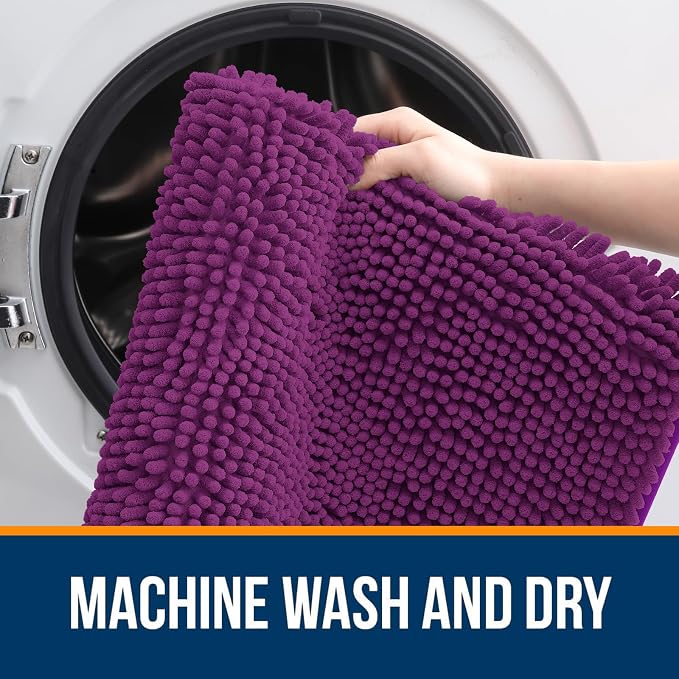 OLANLY Bathroom Runner Rugs 47x24, Extra Soft Absorbent Chenille Bath Rugs, Rubber Backing Quick Dry, Machine Washable Long Bath Mats for Bathroom Floor, Tub and Shower, Home Decor Accessories, Purple