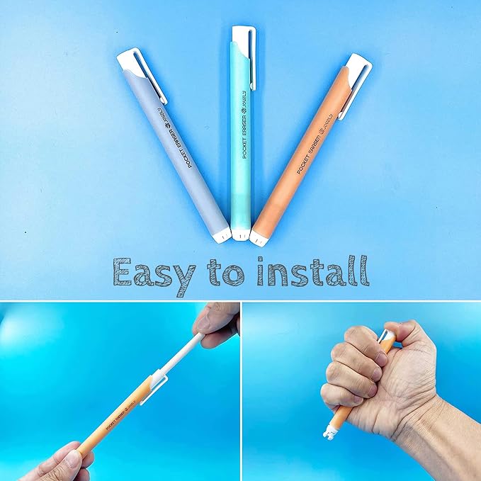 Mechanical Pocket Eraser Pen, Retractable Eraser, 15 Refills