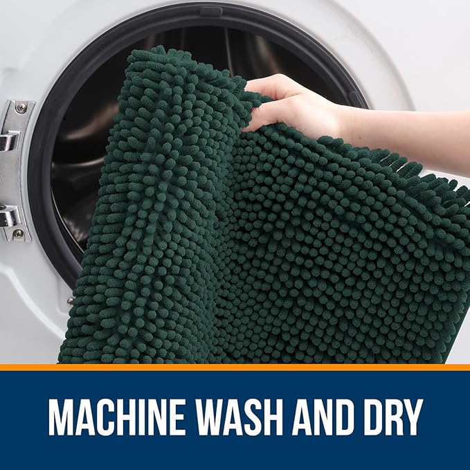 OLANLY Large Bathroom Rugs 45x27, Soft Absorbent Chenille Bath Rugs, Rubber Backing Quick Dry, Machine Washable Bath Mats for Bathroom Floor, Tub and Shower, Home Decor Accessories, Blackish Green