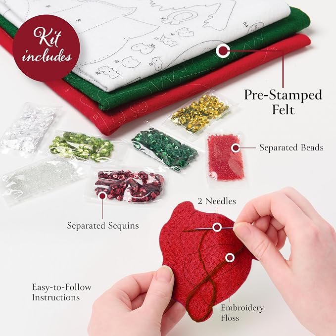 Bucilla Felt Applique 18" Stocking Making Kit, Santa and Friends, Perfect for DIY Arts and Crafts, 89330E