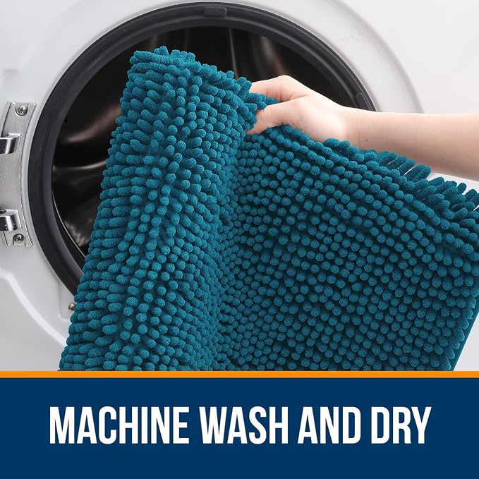 OLANLY Bathroom Rugs 32x20, Extra Soft Absorbent Chenille Bath Rugs, Rubber Backing Quick Dry, Machine Washable Bath Mats for Bathroom Floor, Tub and Shower, Home Decor Accessories, Peacock Blue