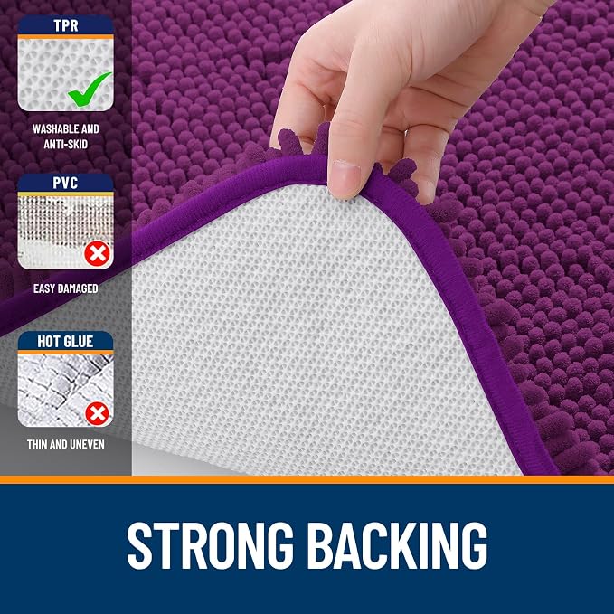 OLANLY Toilet Rugs U-Shaped 24x24, Extra Soft Absorbent Chenille Contour Bathroom Rugs for Toilet, Dry Quickly, Machine Washable, Non-Slip Bath Mat, Purple