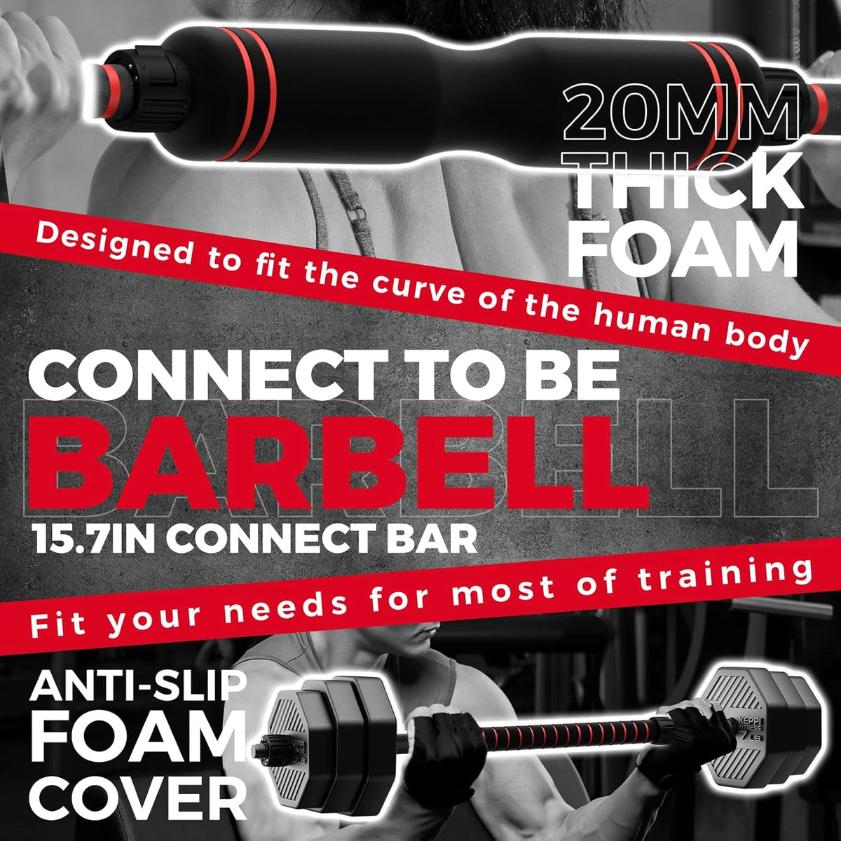 KeppiFitness Adjustable Dumbbell Set, 30/40/50/70/90 lb Weight Set with Connector Bar, 4 in 1 Workout Gear with Dumbbell, Kettlebell, Barbell, Push up Handle for Home Gym Fitness Exercise