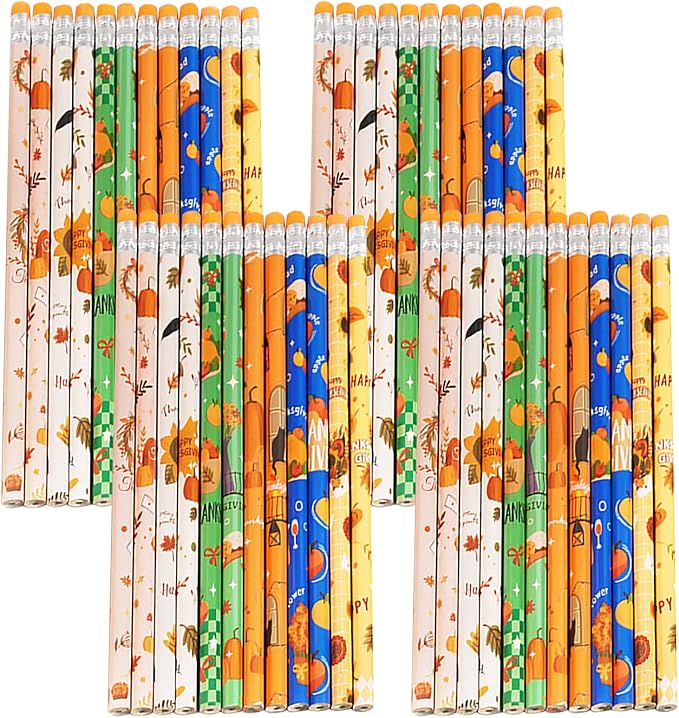 144pcs Thanksgiving Pencils with Eraser Wood Pencils Bulk (Thanksgiving, 144)