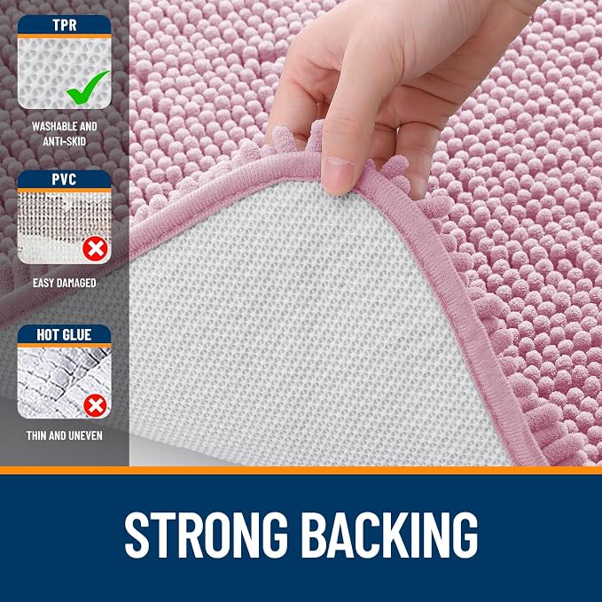 OLANLY Large Bathroom Rugs 44x32, Extra Soft Absorbent Chenille Bath Rugs, Rubber Backing Quick Dry, Machine Washable Bath Mats for Bathroom Floor, Tub and Shower, Home Decor Accessories, Dusty Rose