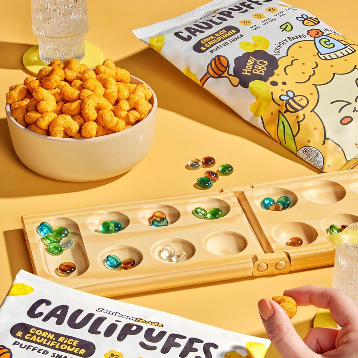 CauliPuffs - Corn, Rice, and Cauliflower Gluten Free Puffed Snack (5 x 3.0oz Bags, Honney BBQ)