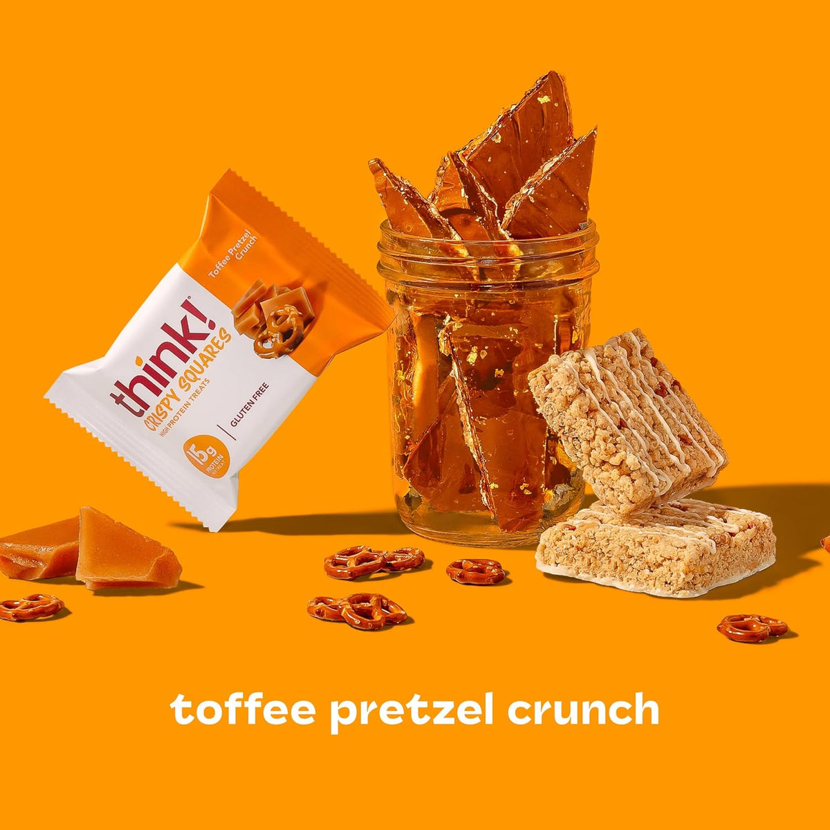 Think! High Protein Crispy Squares Toffee Pretzel Crunch Treat (10 Pack)
