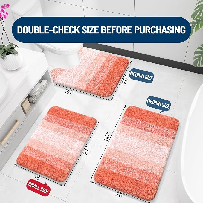 OLANLY Small Bathroom Rugs Mat 24x16, Extra Soft Absorbent Microfiber Bath Rugs, Rubber Backing, Quick Dry, Machine Washable Bath Mats for Bathroom Floor, Tub and Shower, Home Decor Accessories, Coral