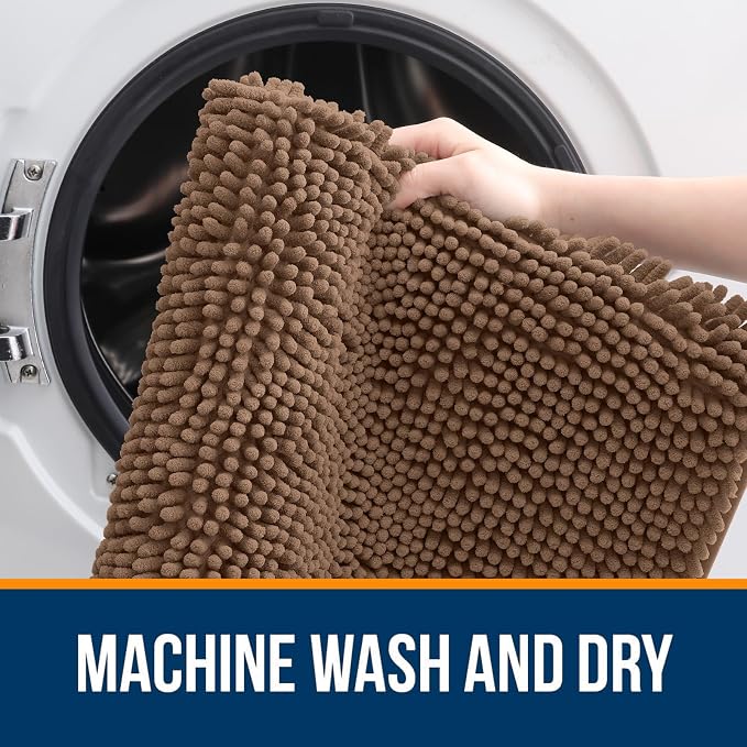 OLANLY Large Bathroom Rugs 47x32, Extra Soft Absorbent Chenille Bath Rugs, Rubber Backing Quick Dry, Machine Washable Bath Mats for Bathroom Floor, Tub and Shower, Home Decor Accessories, Mocha