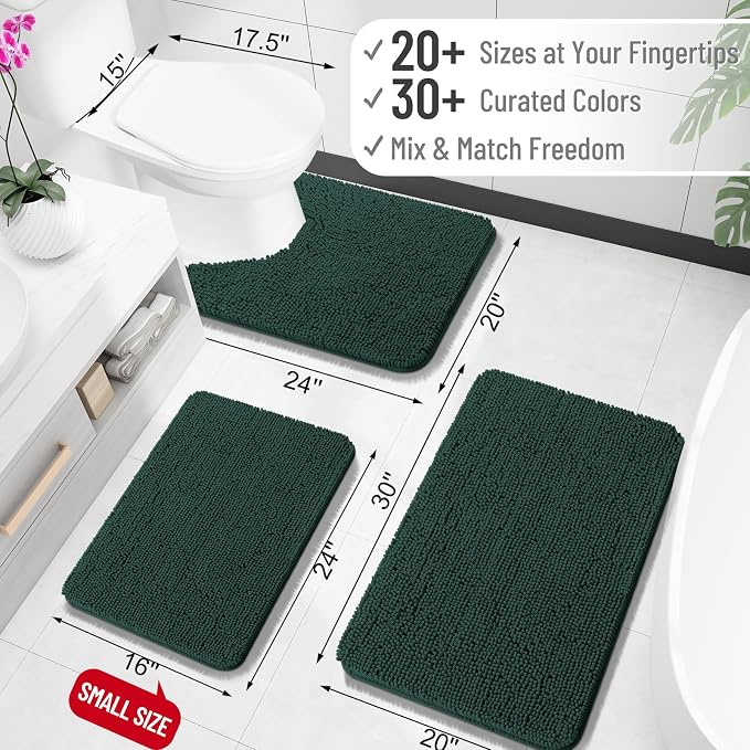 OLANLY Large Bathroom Rugs 45x27, Soft Absorbent Chenille Bath Rugs, Rubber Backing Quick Dry, Machine Washable Bath Mats for Bathroom Floor, Tub and Shower, Home Decor Accessories, Blackish Green