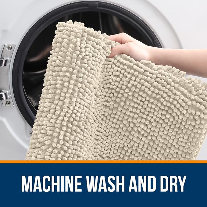 OLANLY Large Bathroom Rugs 59x35, Extra Soft Absorbent Chenille Bath Rugs, Rubber Backing Quick Dry, Machine Washable Bath Mats for Bathroom Floor, Tub and Shower, Home Decor Accessories, Sand