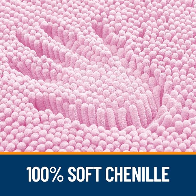 OLANLY Bathroom Rugs 32x20, Extra Soft Absorbent Chenille Bath Rugs, Rubber Backing Quick Dry, Machine Washable Bath Mats for Bathroom Floor, Tub and Shower, Home Decor Accessories, Pink