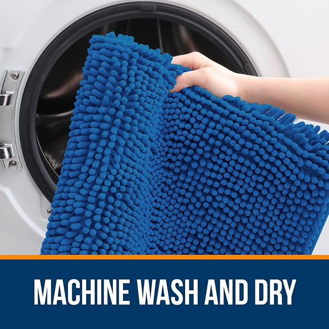 OLANLY Large Bathroom Rugs 59x35, Soft Absorbent Chenille Bath Rugs, Rubber Backing Quick Dry, Machine Washable Bath Mats for Bathroom Floor, Tub and Shower, Home Decor Accessories, Deep Navy Blue