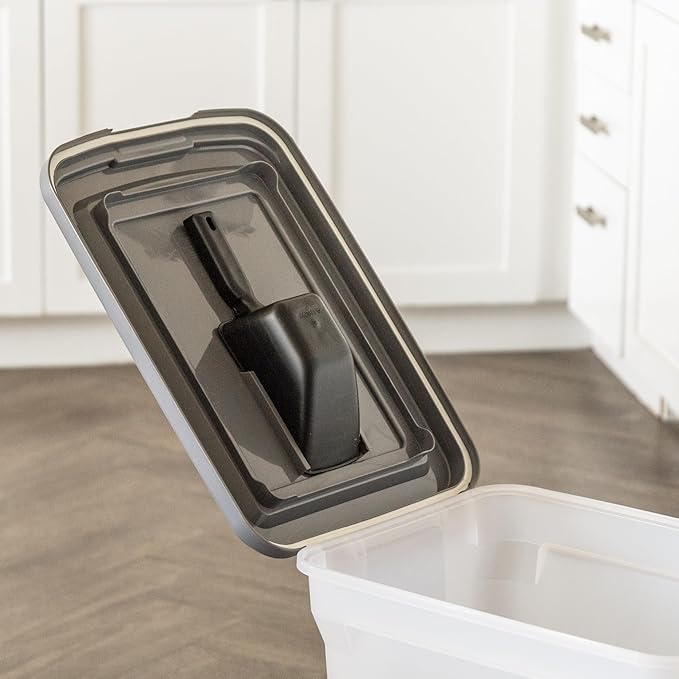 IRIS USA Dog Food Storage Container 40 lbs, Attachable Wheels, & Included Scoop, for Dog Cat Birds and other Pets, Food Storage Bin, Keep Fresh, Easy Mobility, BPA Free - Made in the USA, Dark Gray