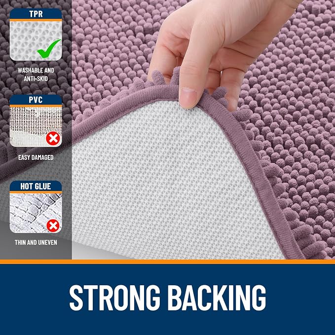 OLANLY Bathroom Runner Rugs 44x24, Soft Absorbent Chenille Bath Rugs, Rubber Backing Quick Dry, Machine Washable Long Bath Mats for Bathroom Floor, Tub and Shower, Home Decor Accessories, Deep Plum
