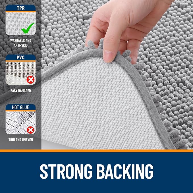 OLANLY Large Bathroom Rugs 40x32, Extra Soft Absorbent Chenille Bath Rugs, Rubber Backing Quick Dry, Machine Washable Bath Mats for Bathroom Floor, Tub and Shower, Home Decor Accessories, Grey
