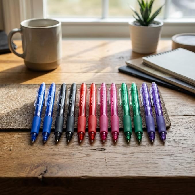 Volcanics Clicker Erasable Gel Pens, 12 Pack, 6 Colors