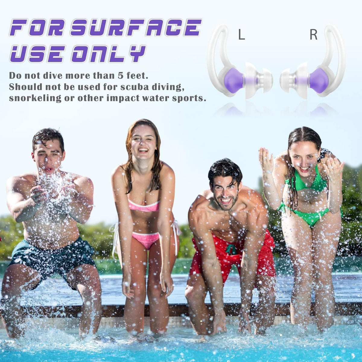 Hearprotek [2 Pairs] Swimmer Ear Plugs, Custom-fit Water Protection Adult Swimming earplugs for Swimmers Pool Shower Bathing and Other Water Sports (Purple)