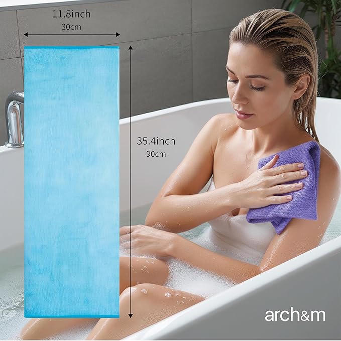 ARCH&M Exfoliating Washcloth, 3 Pack, Gray Black Off-White | Japanese Body Scrubber, Long Nylon Towel for Back, Korean Exfoliation, Daily Use, For Glowing Skin