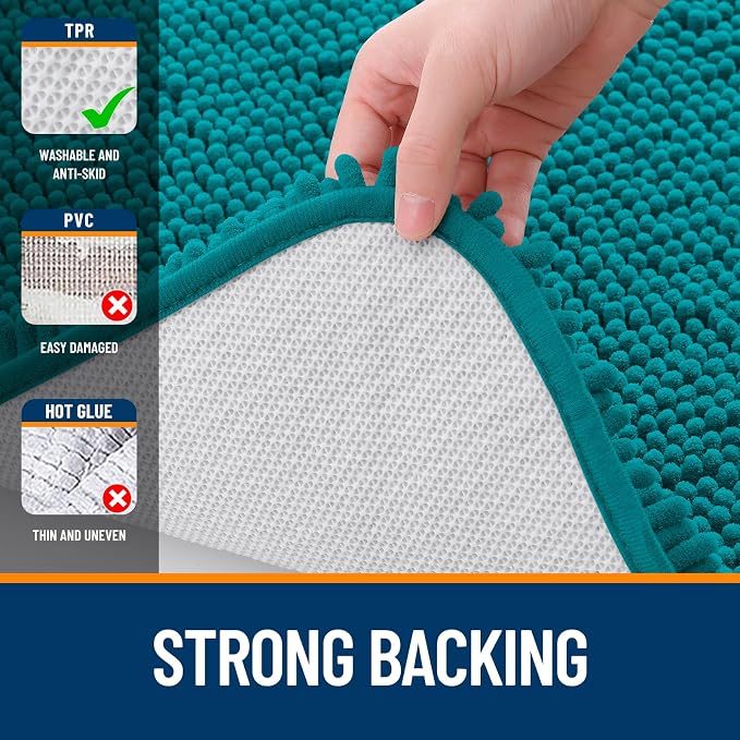 OLANLY Bathroom Rugs 30x18, Extra Soft Absorbent Chenille Bath Rugs, Rubber Backing Quick Dry, Machine Washable Bath Mats for Bathroom Floor, Tub and Shower, Home Decor Accessories, Deep Lake