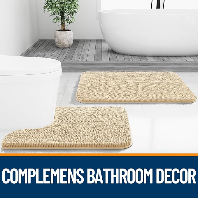 OLANLY Small Bathroom Rugs 24x16, Extra Soft Absorbent Chenille Bath Rugs, Rubber Backing Quick Dry, Machine Washable Bath Mats for Bathroom Floor, Tub and Shower, Home Decor Accessories, Beige