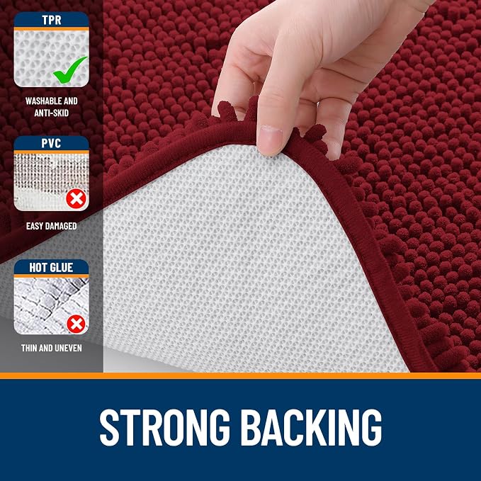 OLANLY Bathroom Runner Rugs 44x24, Extra Soft Absorbent Chenille Bath Rugs, Rubber Backing Quick Dry, Machine Washable Long Bath Mats for Bathroom Floor, Tub and Shower, Home Decor Accessories, Red