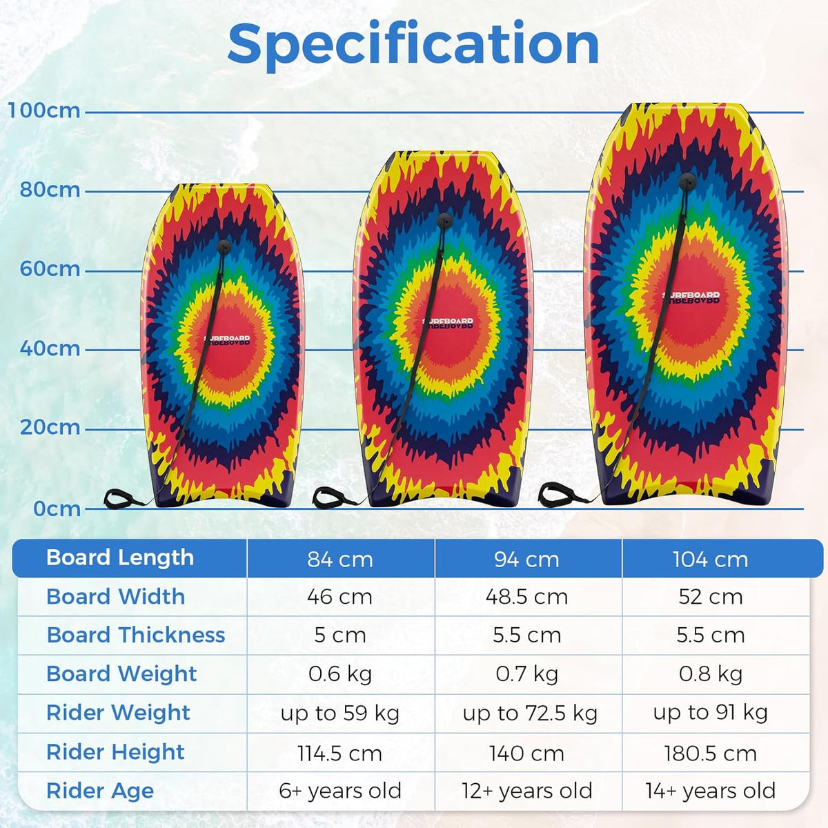 KOTEK 33/37/41 Inch Body Board with Wrist Leash, EPS Core, Dual Channel, HDPE Slick Bottom, Bodyboard for All Skill Levels & Wave Conditions