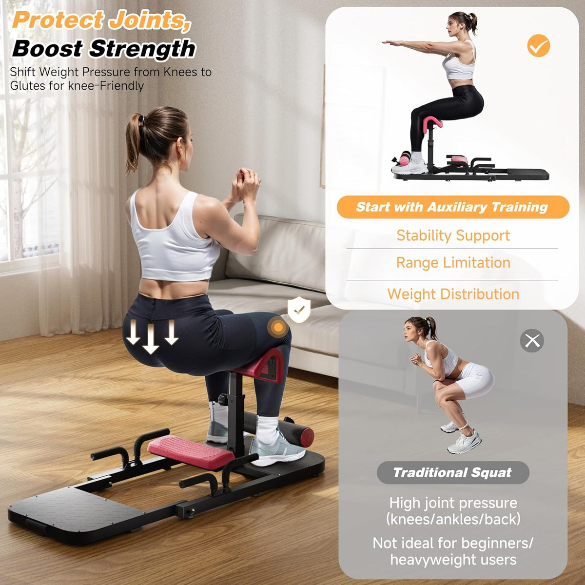 Hip Thrust & Squat Machine for Home – Multi-Function Glute Builder, Leg & Core Strengthening Equipment – Adjustable Sissy Squat, Hip Thrusts, Squat Assist Machine for Home Gym