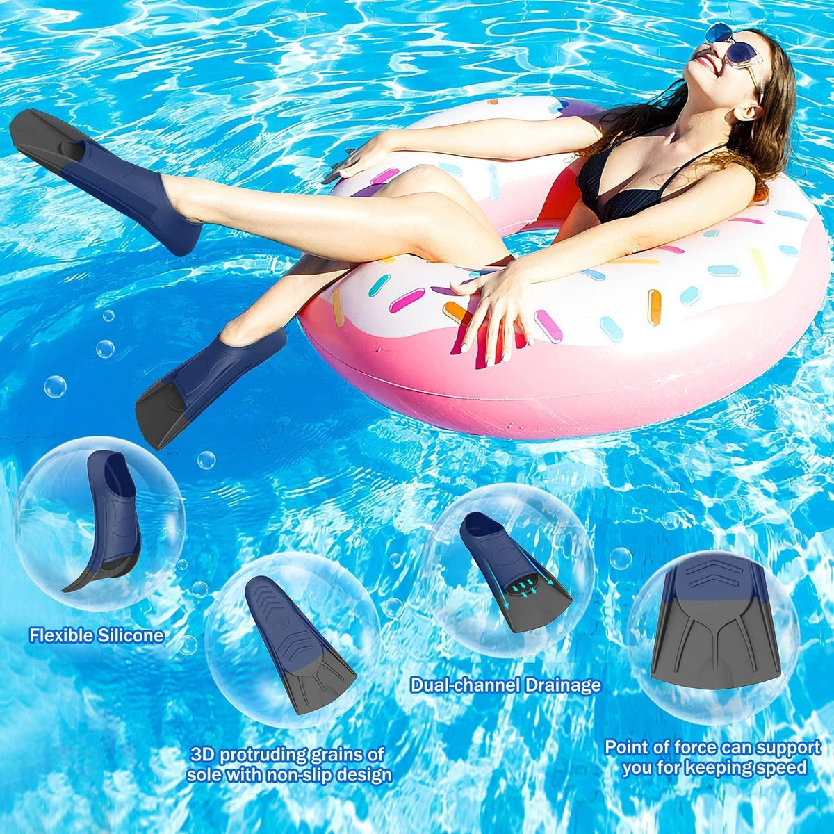 Gintenco Swim Fins, Kids Swim Training Fins for Lap Swimming, Travel Size Flippers with Mesh Bag, Silicone Swimming Fins for Kids Teens Adults Women Men