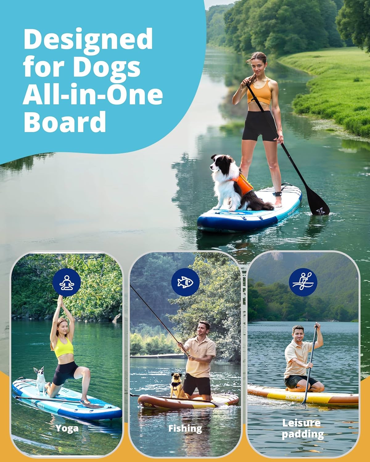ZLX Inflatable Stand Up Paddle Board, 10'6" SUP Non-Slip Stable Deck Pad, Unique Center Fin, Premium Accessories, Portable Paddleboard for Adults, Beginners, All Skill Levels