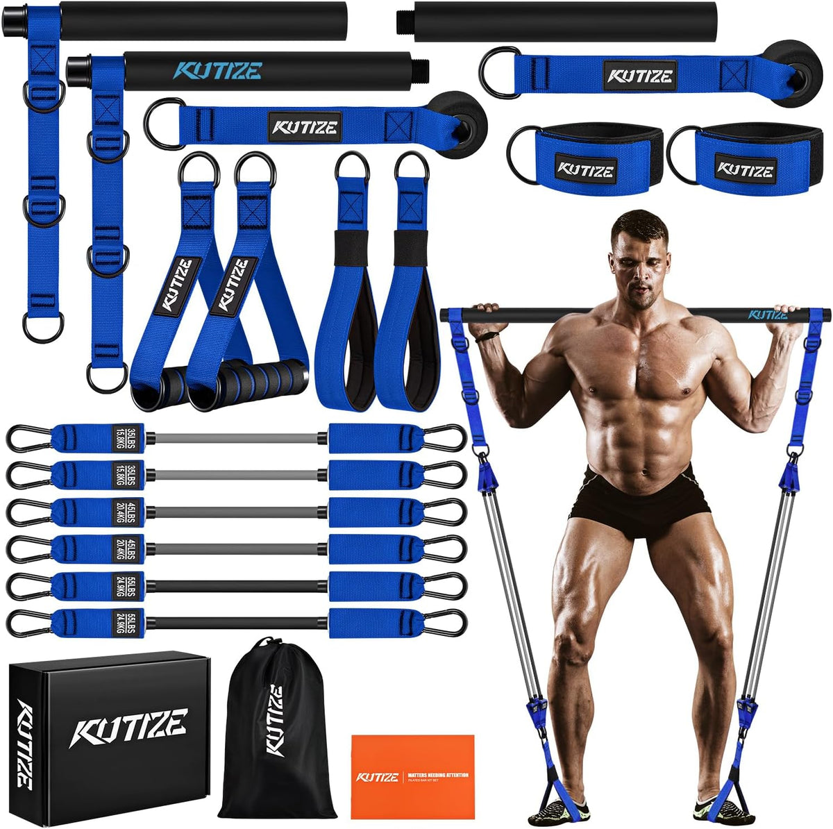 Pilates Bar Kit with Resistance Bands, Heavy Duty Pilates Equipment for Men, Strength Training Bar for Legs, Hip, Back, Arm, Abs, Chest, Shoulders, Portable Home Gym Full Body Workout Equipment