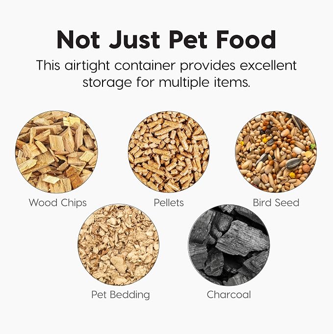 IRIS USA Airtight Dog Food Storage Container, WeatherPro, Up to 40 lbs, Removable Wheels, for Dog Cat Bird and Other Pet Food Storage Bin, Keep Fresh, Translucent Body, Made in USA, Clear/Almond