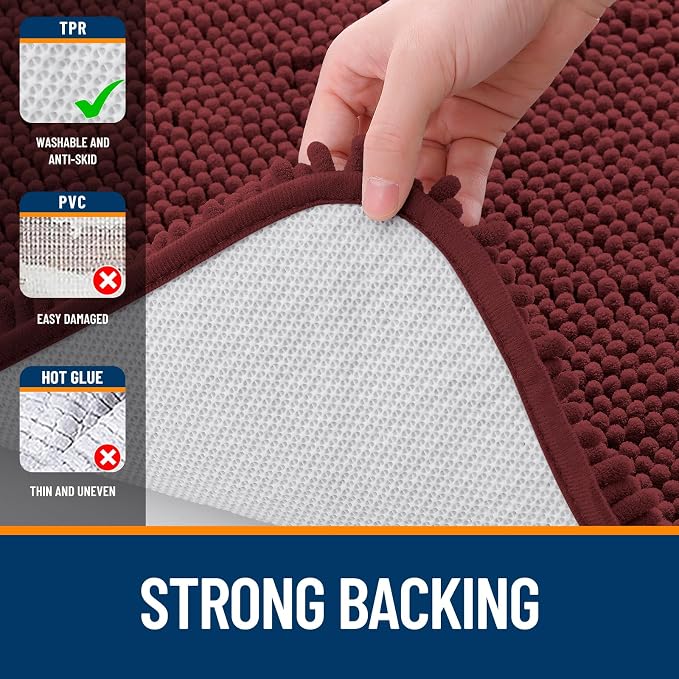 OLANLY Large Bathroom Rugs 50x30, Soft Absorbent Chenille Bath Rugs, Rubber Backing Quick Dry, Machine Washable Bath Mats for Bathroom Floor, Tub and Shower, Home Decor Accessories, Andorra Red-Brown